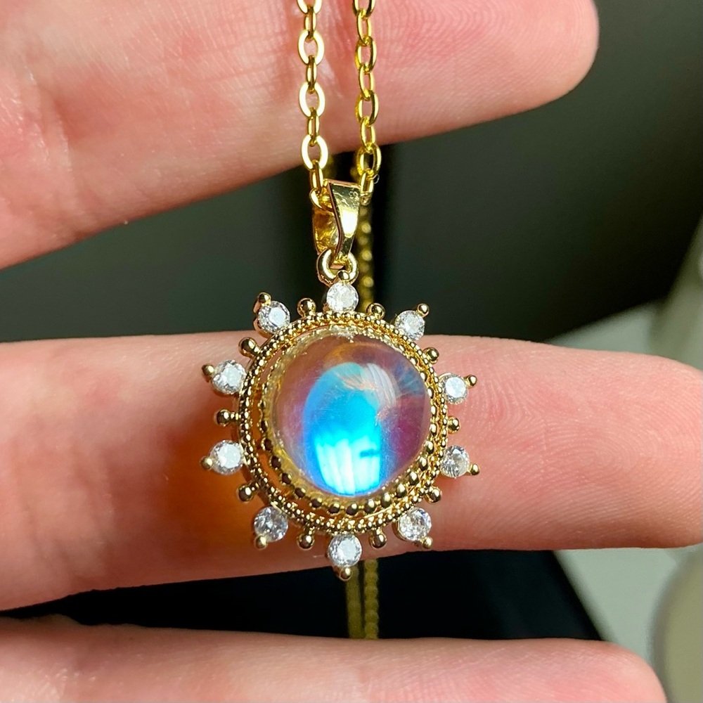 Frosted Moonstone Necklace Moonstone Sun Pendant Necklace Frosted Moonstone